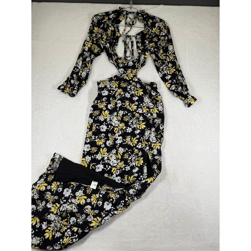 Majorelle Black Yellow Floral Cut-Out Open Back Maxi Dress Small